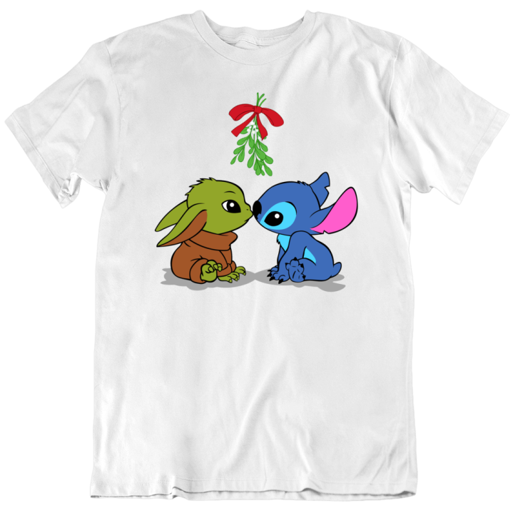 Baby Yoda And Stitch Mistletoe Christmas Gift T Shirt