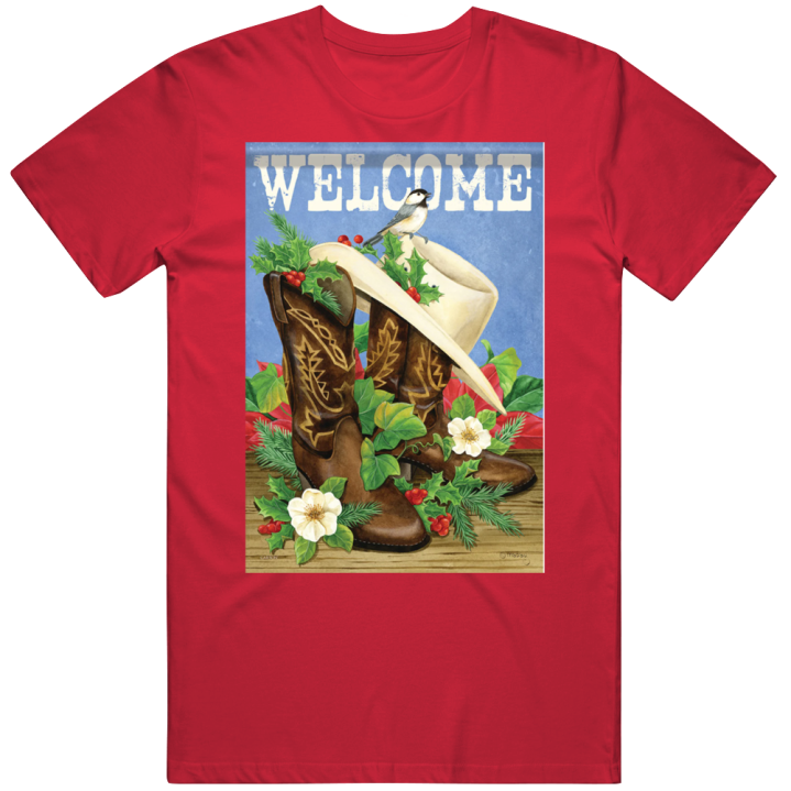 Welcome Cowboy Christmas Mistletoe Vintage Retro Comic Gift T Shirt