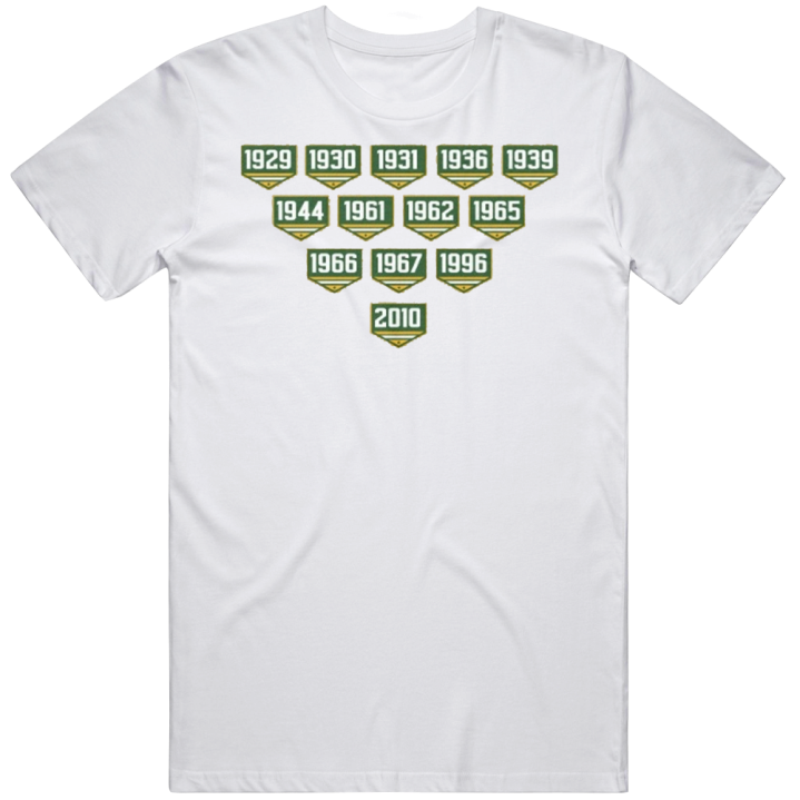 Green Bay Packers Championship Years Football T Shirt