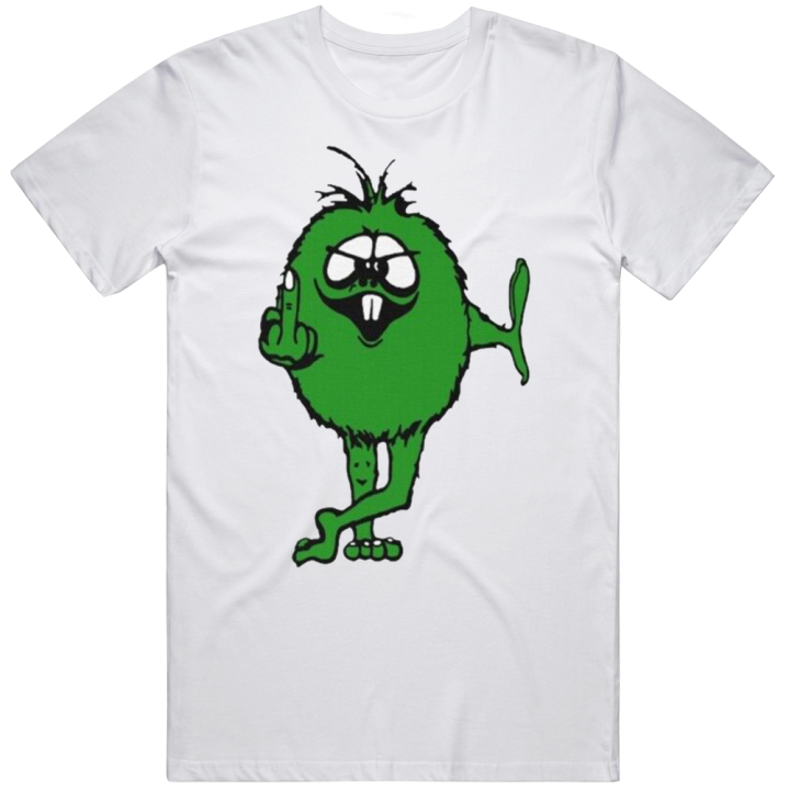 Green Guy Flips Bird  70s Retro T Shirt