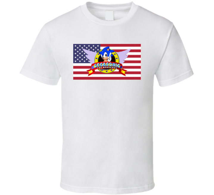 Sega Sonic Vintage Retro American Flag T Shirt