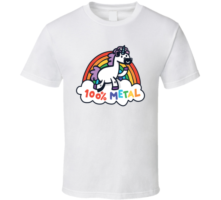 100 Percent Metal Rainbow Unicorn Rock Metal Concert Band T Shirt