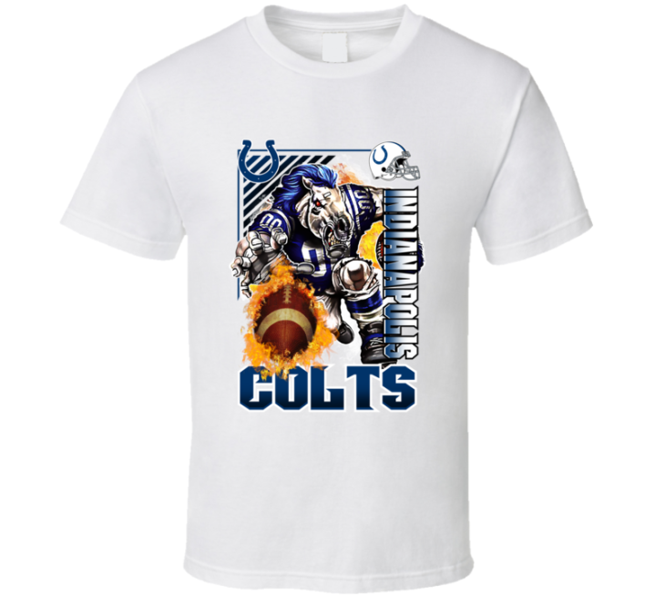 Indianapolis Colts Rush 2000s 90s Retro Flaming Football T Shirt