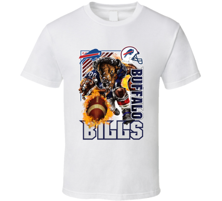 Buffalo Bills Rush 2000s 90s Retro Flaming Football T Shirt