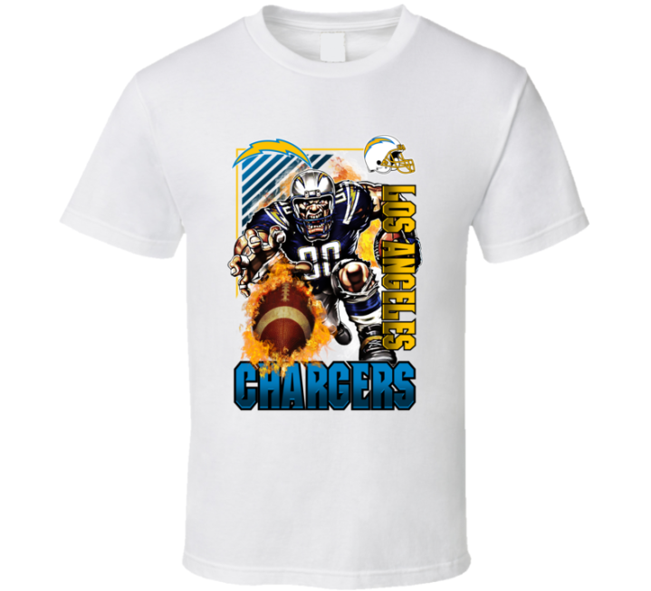 Los Angeles Chargers Rush 2000s 90s Retro Flaming Football T Shirt