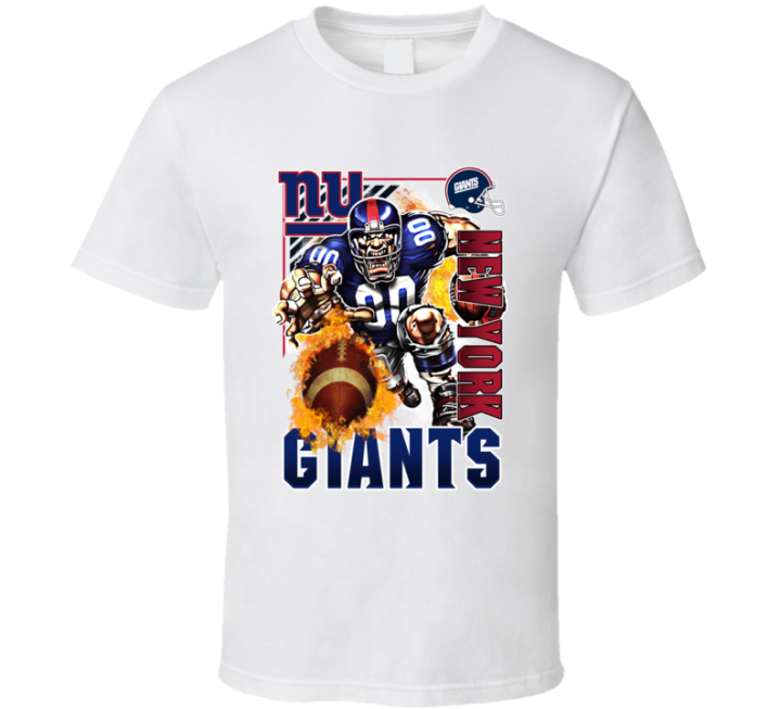 New York Giants Rush 2000s 90s Retro Flaming Football T Shirt