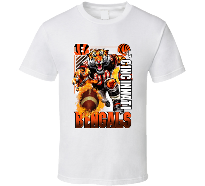 Cincinnati Bengals Rush 2000s 90s Retro Flaming Football T Shirt