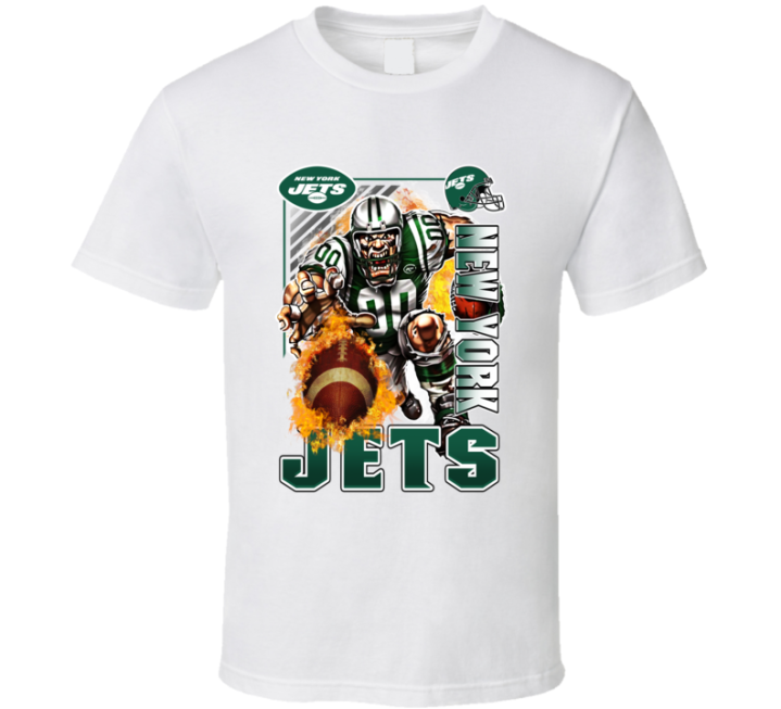 New York Jets Rush 2000s 90s Retro Flaming Football T Shirt