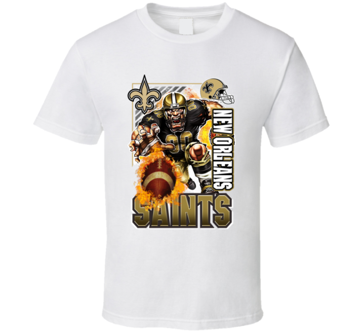 New Orleans Saints Rush 2000s 90s Retro Flaming Football T Shirt