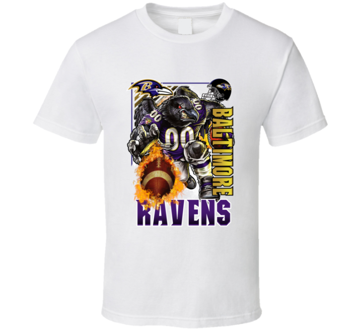 Baltimore Ravens Rush 2000s 90s Retro Flaming Football T Shirt