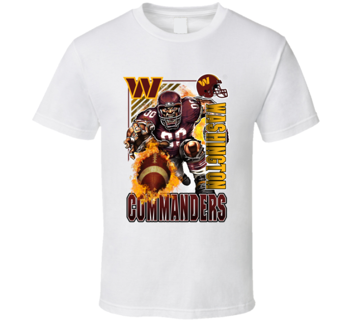 Washington Commanders Rush 2000s 90s Retro Flaming Football T Shirt