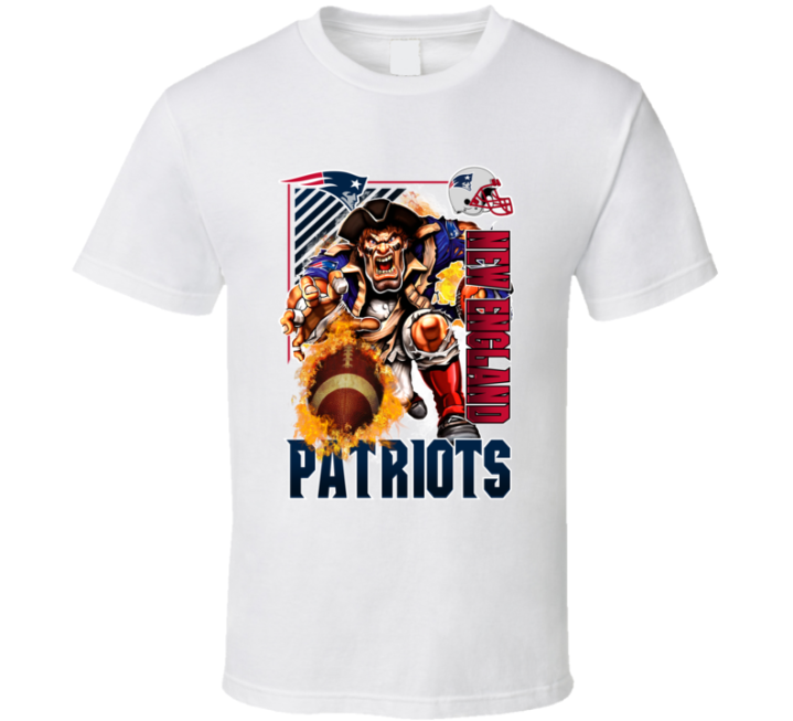 New England Patriots Rush 2000s 90s Retro Flaming Football T Shirt