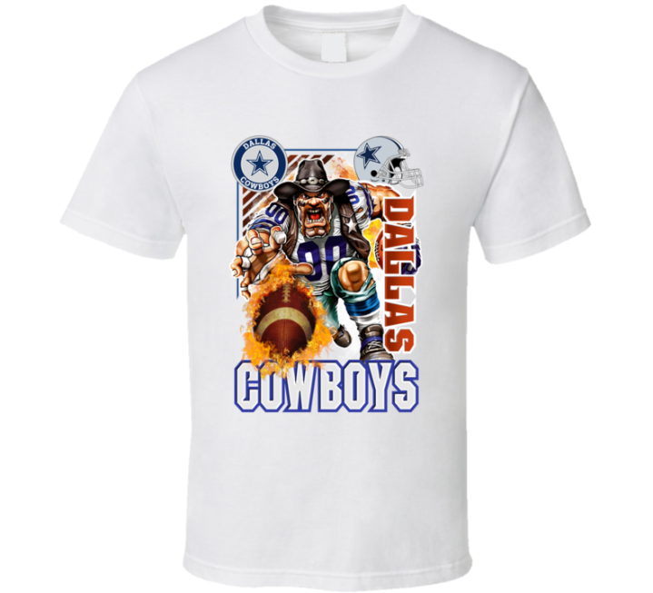 Dallas Cowboys 2000s 90s Retro Flaming Football T Shirt