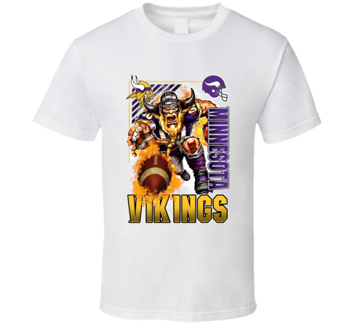 Minnesota Vikings Rush 2000s 90s Retro Flaming Football T Shirt