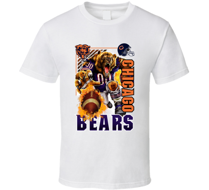 Chicago Bears Rush 2000s 90s Retro Flaming Football T Shirt