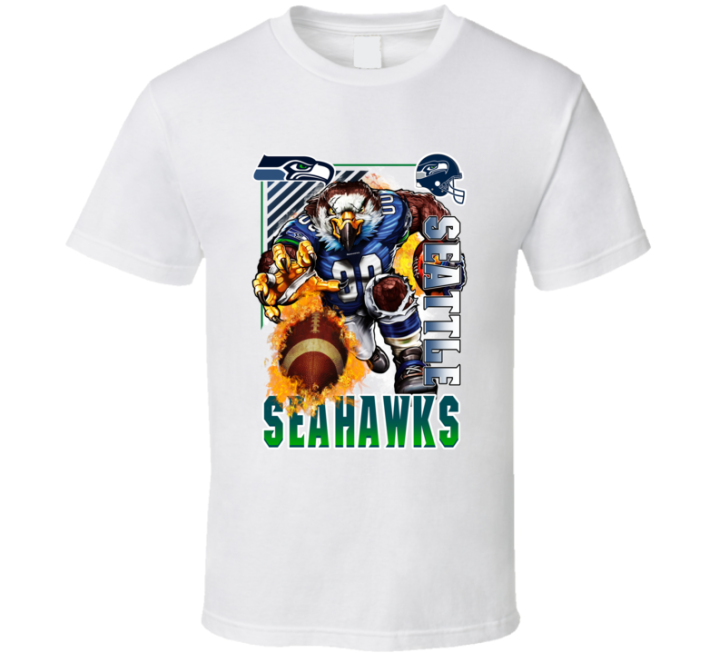 Seattle Seahawks Rush 2000s 90s Retro Flaming Football T Shirt