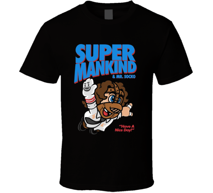 Super Mankind Mr Socko Wrestling Mario Parody T Shirt