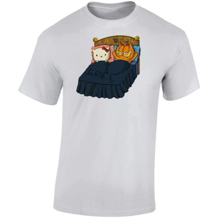 Hello Garfield Kitty In Bed Parody T Shirt