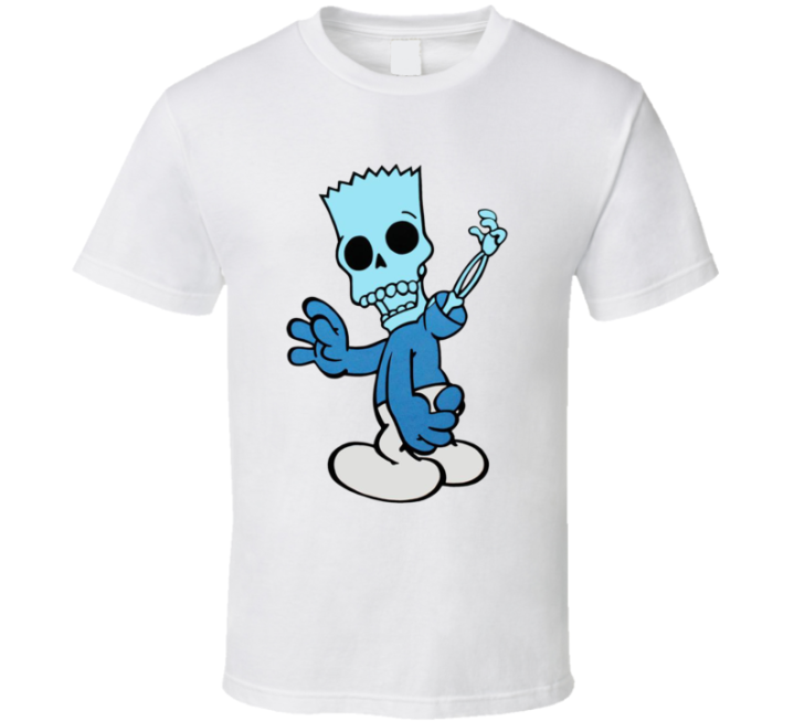 Smurf Simpson Bart Skeleton Halloween Parody T Shirt