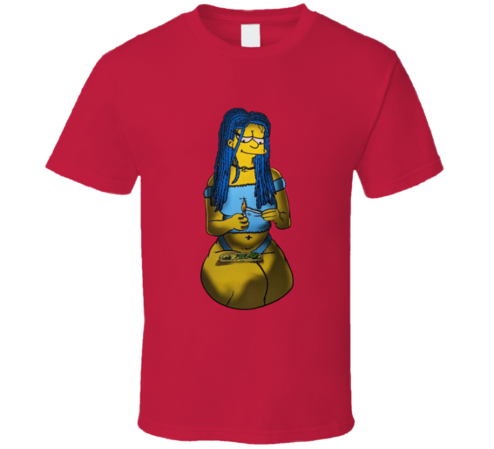 Marge Simpson Rolling One Up Weed Parody T Shirt