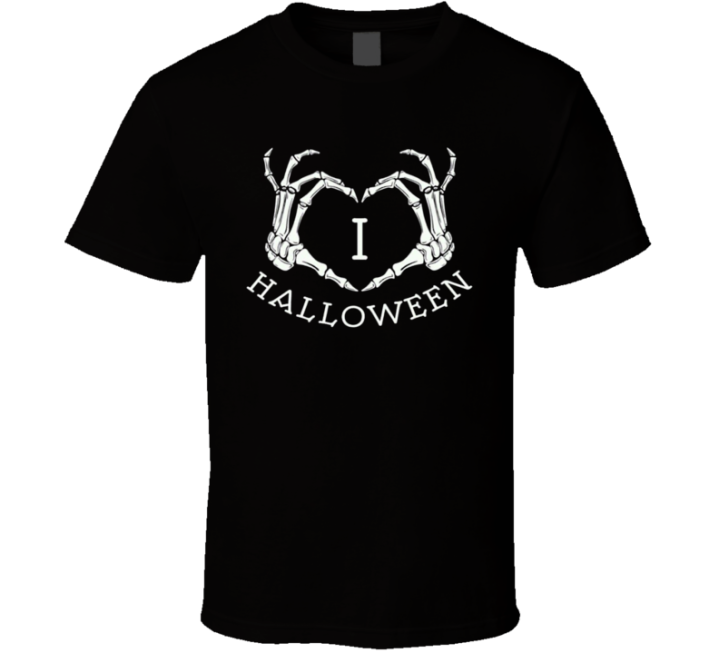 I Love Halloween Skeleton Heart T Shirt