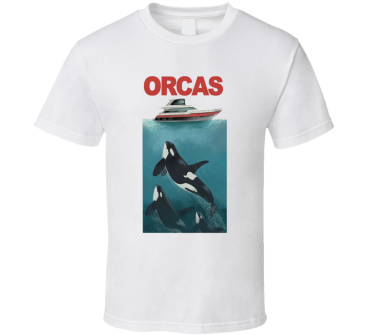 Orcas Jaws Vacation Beach Ocean Parody T Shirt